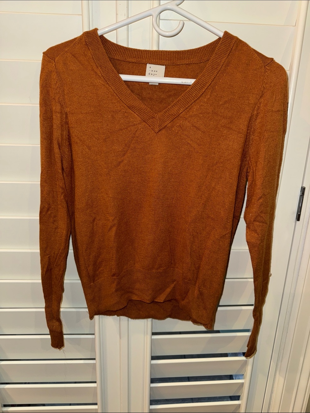 a new day Burnt Orange V-Neck Sweater